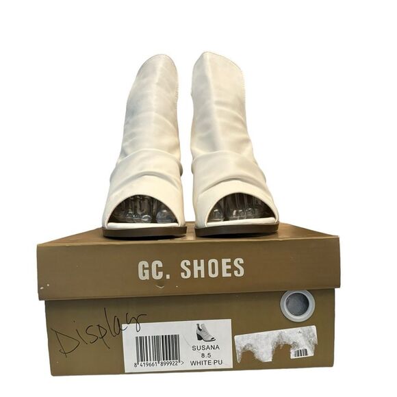 GC Shoes White Vegan Leather Susana Slip On Peep Toe Block Heels Size 8.5 NWT - Picture 6 of 7